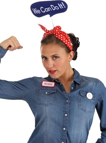 Costume Kit for Rosie the Riveter - Headband, Name Tag, and Pin, Mechanic Hallwoeen Outfit in Kuwait