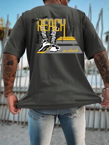 Men's Letter Print Casual Short Sleeve T-Shirt in Kuwait