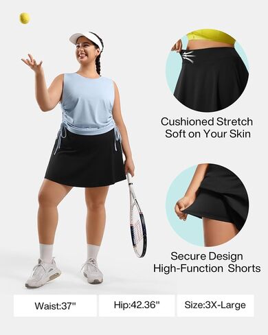 Women's Tennis Skorts with 2 Pockets Plus Size Golf Skirts High Waisted Pleated Athletic Skirt for Pickleball Running(3X-Large, Black) in Saudi Arabia