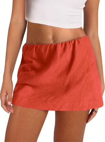 Gozoloma Womens Cotton Linen Skorts Casual Cute A-Line Mini Skirts with Ruffle Inner Waistband(Rust-S) in Saudi Arabia