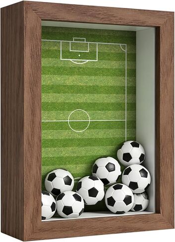 4x6 Soccer Shadow Box Frame, DIY 2026 Photo Display Case with Mini Soccer Balls, Flag Stickers & Field Backdrop, Wall or Tabletop Memory Box, Walnut-Look MDF Frame with Glass Front in Saudi Arabia