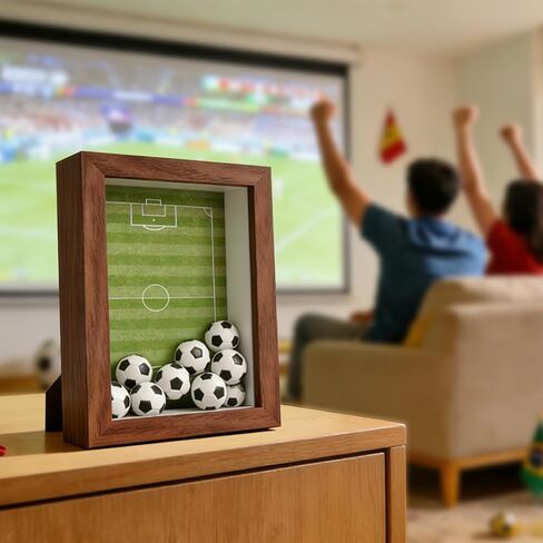 4x6 Soccer Shadow Box Frame, DIY 2026 Photo Display Case with Mini Soccer Balls, Flag Stickers & Field Backdrop, Wall or Tabletop Memory Box, Walnut-Look MDF Frame with Glass Front in Saudi Arabia
