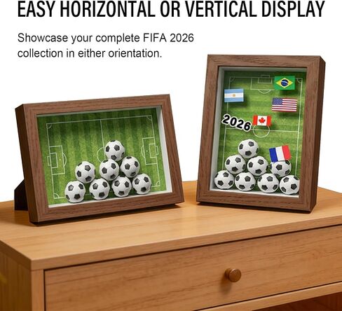 4x6 Soccer Shadow Box Frame, DIY 2026 Photo Display Case with Mini Soccer Balls, Flag Stickers & Field Backdrop, Wall or Tabletop Memory Box, Walnut-Look MDF Frame with Glass Front in Saudi Arabia