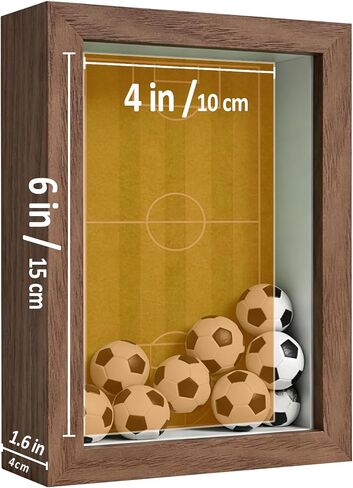4x6 Soccer Shadow Box Frame, DIY 2026 Photo Display Case with Mini Soccer Balls, Flag Stickers & Field Backdrop, Wall or Tabletop Memory Box, Walnut-Look MDF Frame with Glass Front in Saudi Arabia