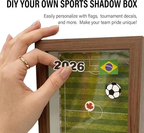 4x6 Soccer Shadow Box Frame, DIY 2026 Photo Display Case with Mini Soccer Balls, Flag Stickers & Field Backdrop, Wall or Tabletop Memory Box, Walnut-Look MDF Frame with Glass Front in Saudi Arabia