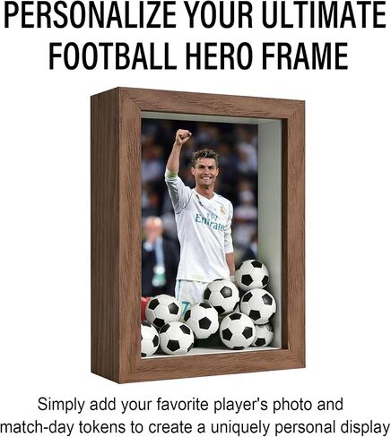 4x6 Soccer Shadow Box Frame, DIY 2026 Photo Display Case with Mini Soccer Balls, Flag Stickers & Field Backdrop, Wall or Tabletop Memory Box, Walnut-Look MDF Frame with Glass Front in Saudi Arabia