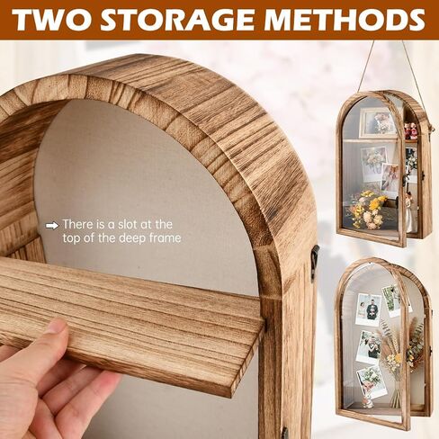Shadow Box Frame, 10x16 Large Shadow Boxes Display Cases with Linen Back and Removable Shelves, Arch Memory Box for Medals, Photos, Memorabilia, Wedding Bouquet, Awards, Keepsakes, Carbonized Brown in Kuwait