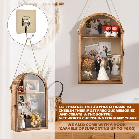 Shadow Box Frame, 10x16 Large Shadow Boxes Display Cases with Linen Back and Removable Shelves, Arch Memory Box for Medals, Photos, Memorabilia, Wedding Bouquet, Awards, Keepsakes, Carbonized Brown in Kuwait