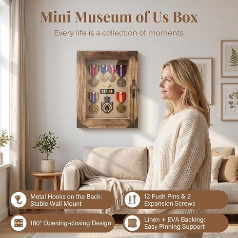 Shadow Box Frame 8x10, 5.1" Deep Display Case, Rustic Wood Memory Box with Vintage Lock and Handle for Flowers and Keepsakes, Carbonized Brown in Saudi Arabia