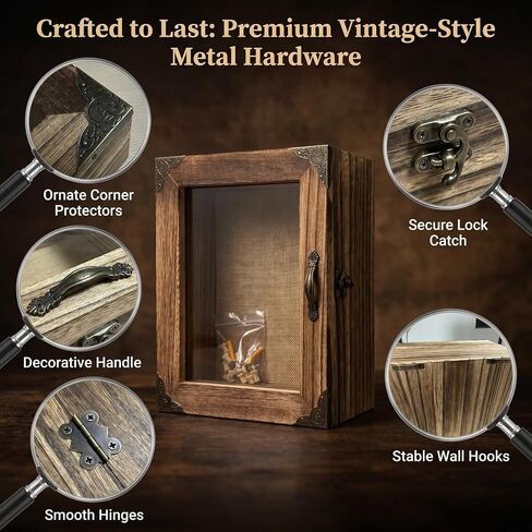 Shadow Box Frame 8x10, 5.1" Deep Display Case, Rustic Wood Memory Box with Vintage Lock and Handle for Flowers and Keepsakes, Carbonized Brown in Saudi Arabia