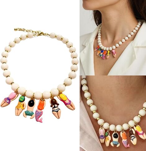 Creative Handmade Bead Bikinis Doll Pendant Necklace With Colorful Glass Beads for Beach Parties Accessories in Saudi Arabia