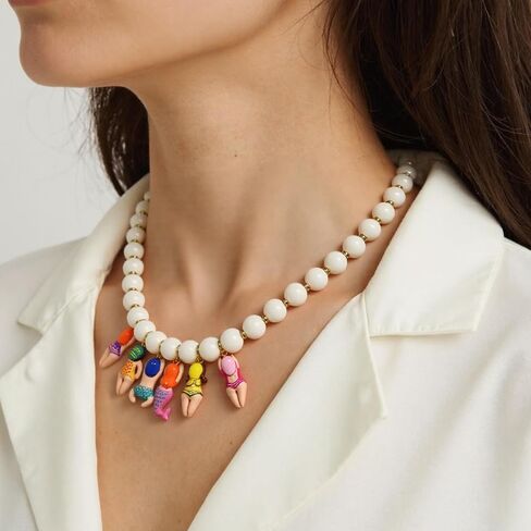 Creative Handmade Bead Bikinis Doll Pendant Necklace With Colorful Glass Beads for Beach Parties Accessories in Saudi Arabia