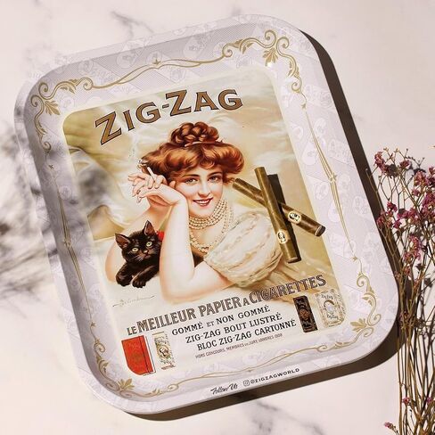 ZIG-ZAG Large Metal Rolling Paper Tray, Vintage White, Elegant Design, Sleek Finish and Smooth Rounded Corners - 13.4" x 10.8" in Saudi Arabia