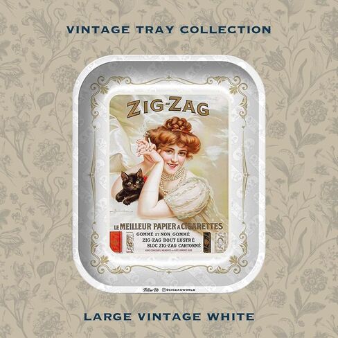 ZIG-ZAG Large Metal Rolling Paper Tray, Vintage White, Elegant Design, Sleek Finish and Smooth Rounded Corners - 13.4" x 10.8" in Saudi Arabia