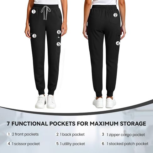 Women’s Scrub Pants - Jogger Cargo Pants with 7 Pockets, Soft Scrubs Pant for Women Yoga Style Mid-Rise Pants in Saudi Arabia