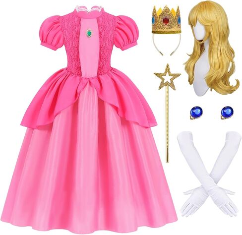 Girls Pink Princess Costume Royal Ball Gown with Accessories Kids Fairytale Princess Dress Up Set for Halloween Party in Saudi Arabia