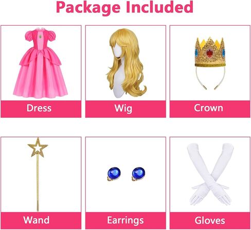 Girls Pink Princess Costume Royal Ball Gown with Accessories Kids Fairytale Princess Dress Up Set for Halloween Party in Saudi Arabia