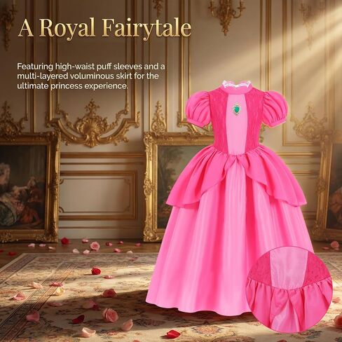 Girls Pink Princess Costume Royal Ball Gown with Accessories Kids Fairytale Princess Dress Up Set for Halloween Party in Saudi Arabia