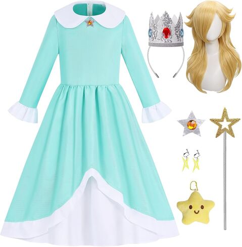 Girls Pink Princess Costume Royal Ball Gown with Accessories Kids Fairytale Princess Dress Up Set for Halloween Party in Saudi Arabia