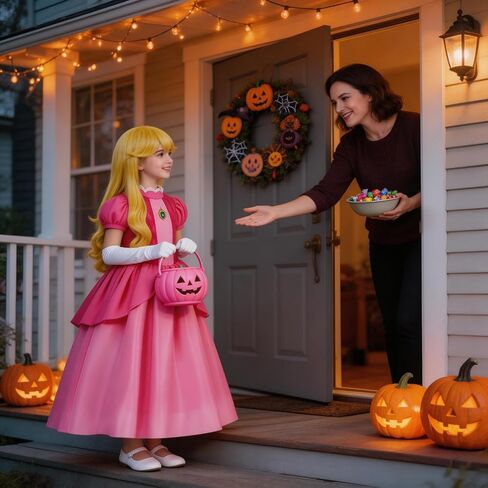 Girls Pink Princess Costume Royal Ball Gown with Accessories Kids Fairytale Princess Dress Up Set for Halloween Party in Saudi Arabia