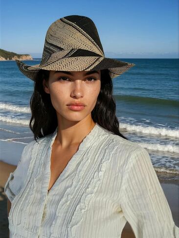 Women's Straw Fedora Hat, Raffia Summer Beach Sun Hat, Lightweight Panama Hat, Unisex in Saudi Arabia