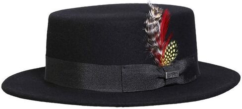 Conner Hats Trident Wool Boater Hat - Crushable 100% Australian Wool Porkpie Fedora, Unisex Adjustable Fit - Black, One Size in Saudi Arabia