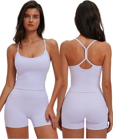 Women 2 Piece Workout Sets Racerback Y Back Tank Tops and High Waist Tummy Control Shorts Yoga Active Outfits in Saudi Arabia