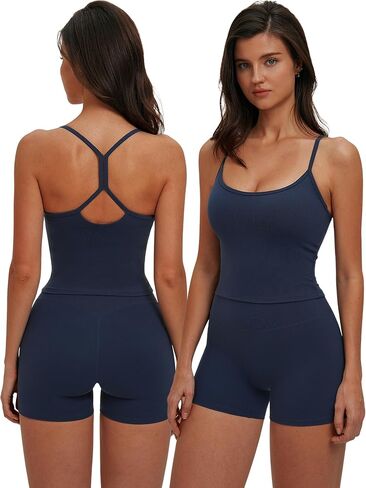 Women 2 Piece Workout Sets Racerback Y Back Tank Tops and High Waist Tummy Control Shorts Yoga Active Outfits in Saudi Arabia
