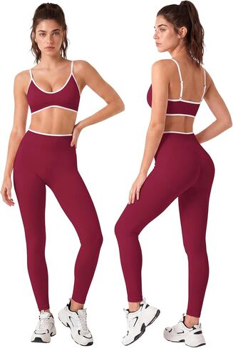 Workout Sets for Women 2 Piece Seamless Color Block Sports Bra Padded Scrunch Butt Lifting Leggings Matching Outfit in Saudi Arabia