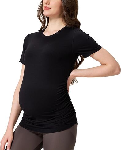 تي شيرت Netdraw Buttery Soft Bamboo Viscose الأمومة، ملابس علوية كاجوال مكشكشة جانبية بأكمام قصيرة للحمل in Kuwait