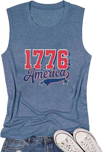 4th of July Tank Top for Women Patriotic Graphic Print Summer Casual Sleeveless Holiday Tops in Saudi Arabia