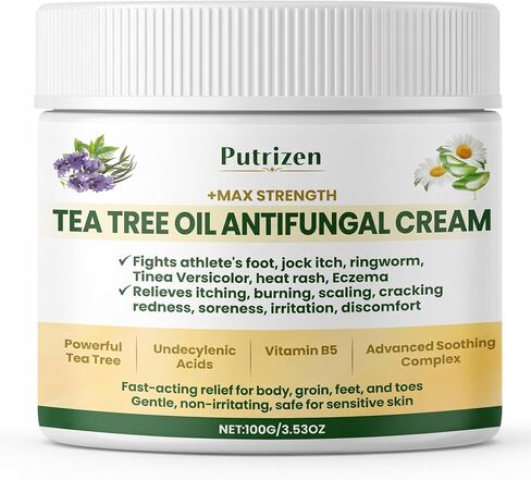 Antifungal Cream with Tea Tree Oil - Advanced Herbal Relief for Skin Fungus, Athlete's Foot, Jock Itch, Eczema, Tinea Versicolor, Natural Treatment, Relieves Itching, Burning, Scaling - 100g in Saudi Arabia