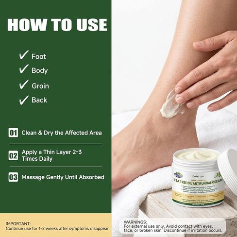 Antifungal Cream with Tea Tree Oil - Advanced Herbal Relief for Skin Fungus, Athlete's Foot, Jock Itch, Eczema, Tinea Versicolor, Natural Treatment, Relieves Itching, Burning, Scaling - 100g in Saudi Arabia