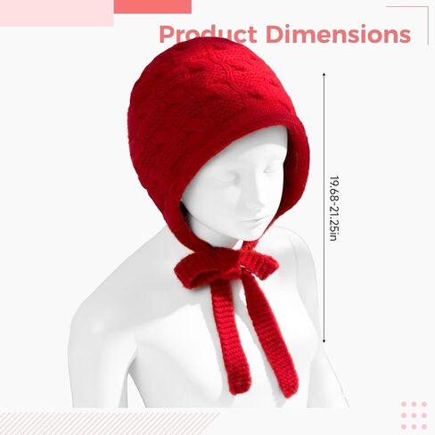 Wool Knit Ear Flap Beanie for Little Girls, Red Knitted Hat with Earmuffs for 3-10 Years Old, Pure Wool Winter Warm Headwear, Young Kids Soft Cap with Straps in Kuwait