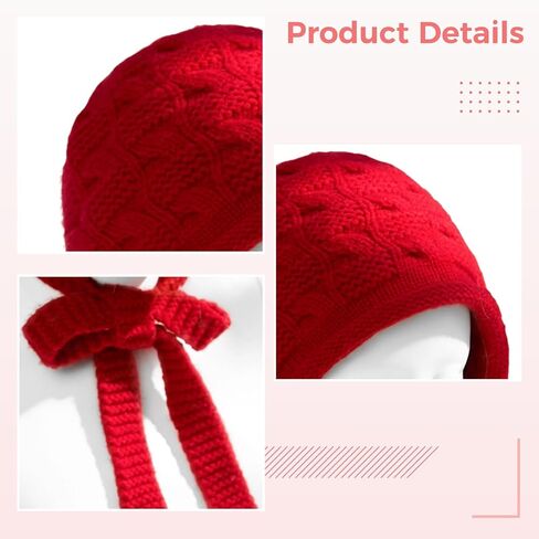 Wool Knit Ear Flap Beanie for Little Girls, Red Knitted Hat with Earmuffs for 3-10 Years Old, Pure Wool Winter Warm Headwear, Young Kids Soft Cap with Straps in Kuwait