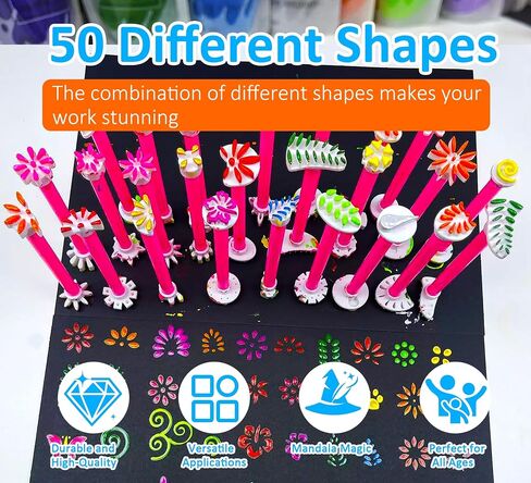 GEOCCI Flower Petal Tools for Dot Painting，50 Petal Shapes Dotting Tool，Mandala Dot Art Tools for Rocks，Embosssing Tools for Painting Dots （Pink） in Saudi Arabia