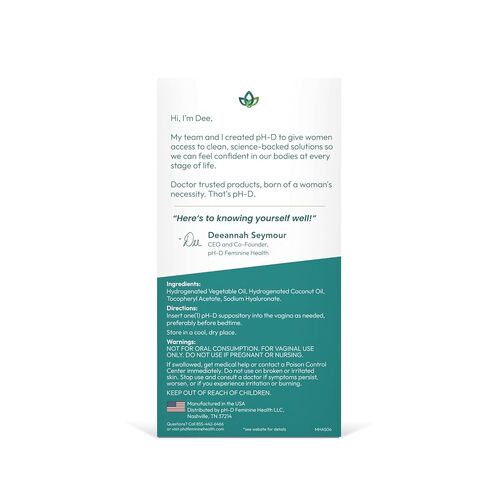 pH-D Feminine Health Hyaluronic Acid Suppositories, Non Hormonal Vaginal Moisturizer, Lasting Hydration, 12 Count in Saudi Arabia