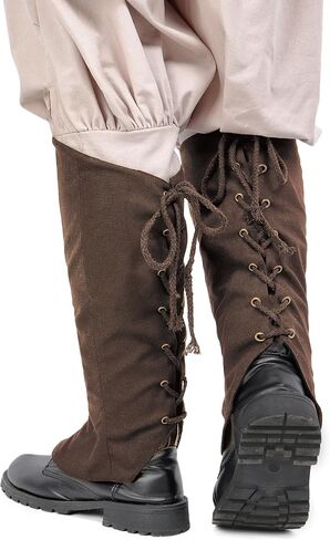 KUOIN Medieval Pirate Linen Boots Cover, Renaissance Drawstring Leg Wrap Costume Accessories in Kuwait