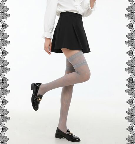 3 Pairs Knee High Lace Socks, Lace Knee High Socks for Women with Laces Trim & Fishnet Mesh, over Knees Boot Sock for Lolita Fashion, Black/White/Grey in Saudi Arabia