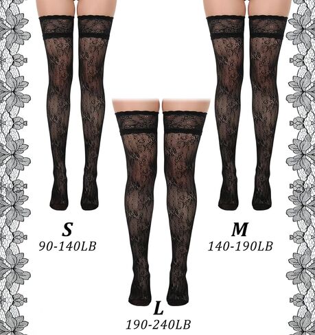 3 Pairs Knee High Lace Socks, Lace Knee High Socks for Women with Laces Trim & Fishnet Mesh, over Knees Boot Sock for Lolita Fashion, Black/White/Grey in Saudi Arabia