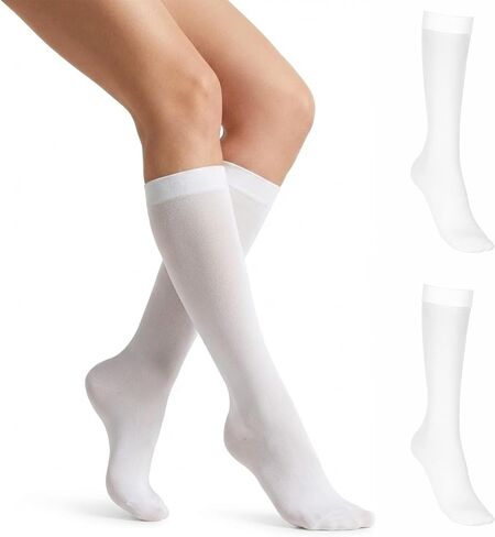 cobee 2 Pairs Knee High Socks White, Women Sheer Knee High Stockings Long White Sock Sheer Stockings Thigh HighStocking for Costume Cosplay Halloween Clothes(One Size) in Kuwait