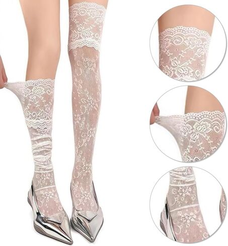 3Pcs Lace Knee High Socks, lace stockings, Over Knee Thigh Stockings for Women, Hollow Lolita Boots Socks in Kuwait