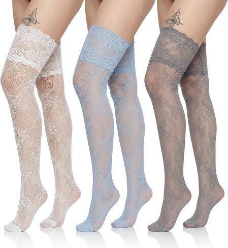 3Pcs Lace Knee High Socks, lace stockings, Over Knee Thigh Stockings for Women, Hollow Lolita Boots Socks in Kuwait