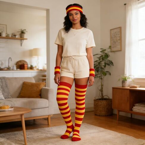 Striped Stockings and Headband, High Knee Socks, Long Arm Warmer Gloves Women's Red and White Striped Tights in Saudi Arabia