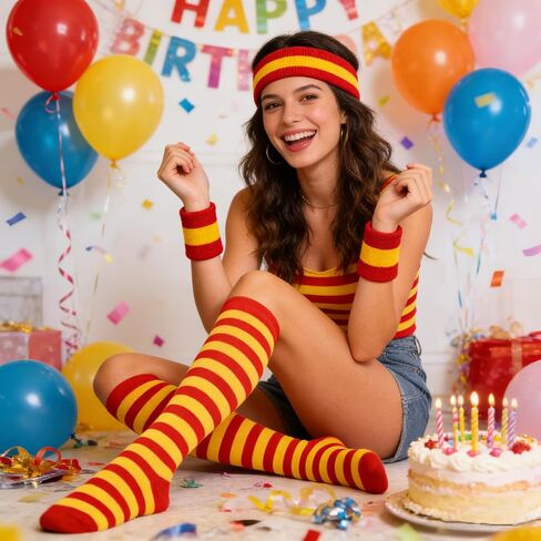 Striped Stockings and Headband, High Knee Socks, Long Arm Warmer Gloves Women's Red and White Striped Tights in Saudi Arabia