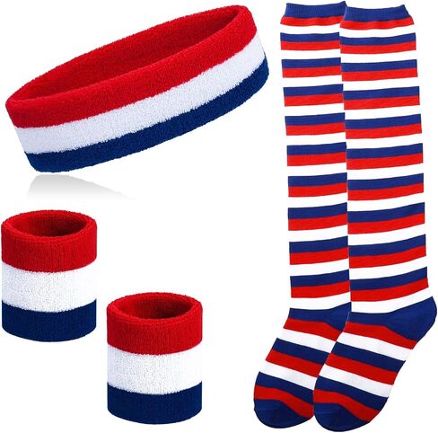Striped Stockings and Headband, High Knee Socks, Long Arm Warmer Gloves Women's Red and White Striped Tights in Saudi Arabia