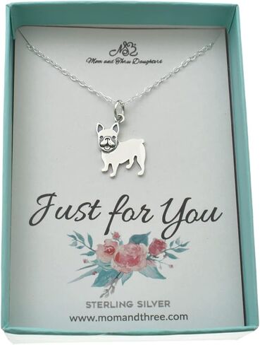 French Bulldog Charm Necklace | 18" Cable Chain | 925 Sterling Silver | Dog Mom Gifts | in Kuwait