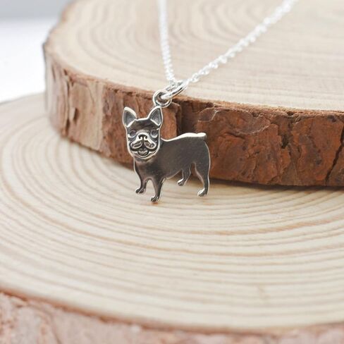 French Bulldog Charm Necklace | 18" Cable Chain | 925 Sterling Silver | Dog Mom Gifts | in Kuwait