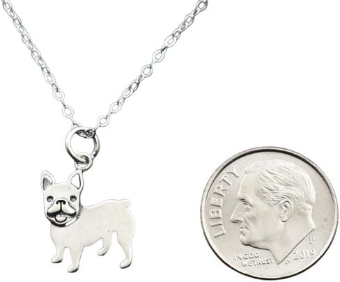 French Bulldog Charm Necklace | 18" Cable Chain | 925 Sterling Silver | Dog Mom Gifts | in Kuwait