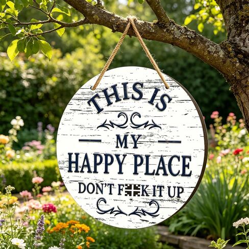 Funny Welcome Metal Sign "This Is My Happy Place" 12 Inch Rustic Tin Wall Art for Garden, Cave, Bar, Office, Garage Decoration Retro Plaque Unique Housewarming Gift in Saudi Arabia